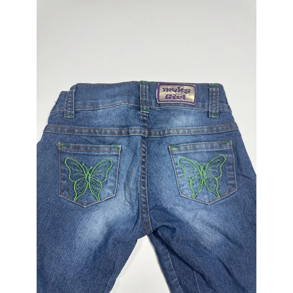 Meky Girl America Reyes Jeans Girls‎ 4 Blue Denim Cotton Embroidered Butterfly